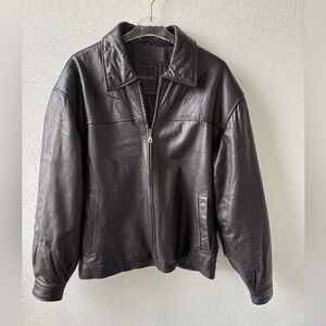 Excelled Vintage Leather Men’s Bomber Jacket Size L Black Pockets Soft Smooth